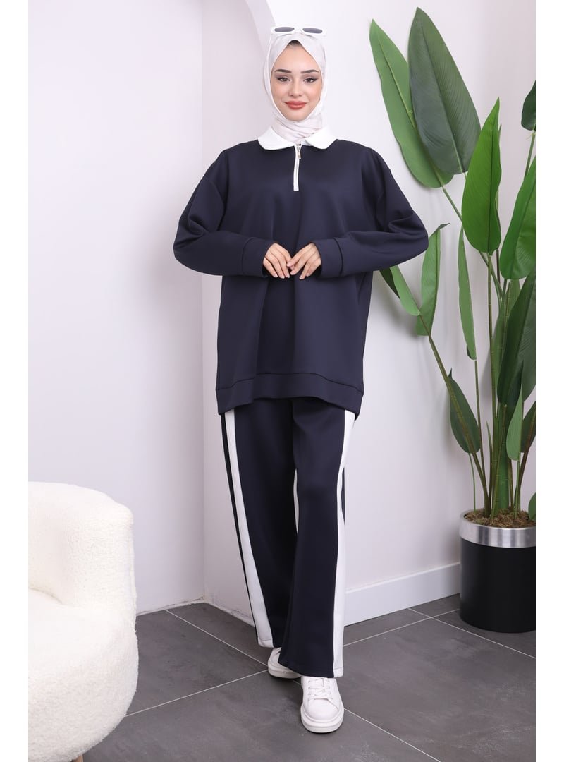 İmaj Butik Lacivert Fermuarlı Gömlek Yaka Tunik Pantolonlu Takım
