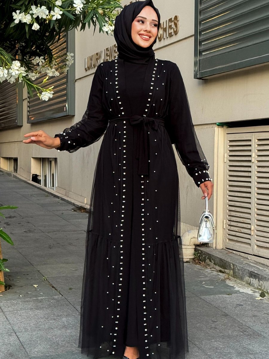 Nefse İnci İşlemeli İkili Abaya Takım