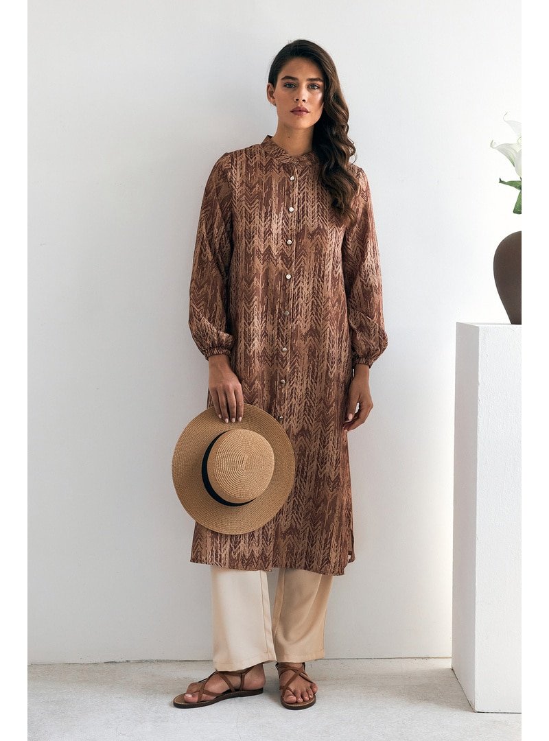 Vavinor Camel Desenli Uzun Tunik Pantolon Takım
