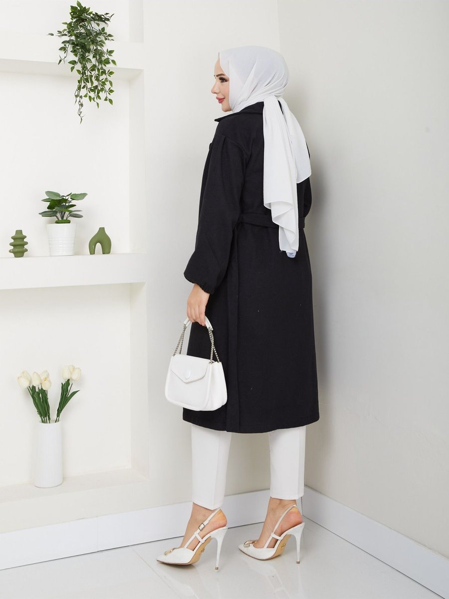 Oln Kolları Büzgülü Astarsız Oversize Kaşe Kaban