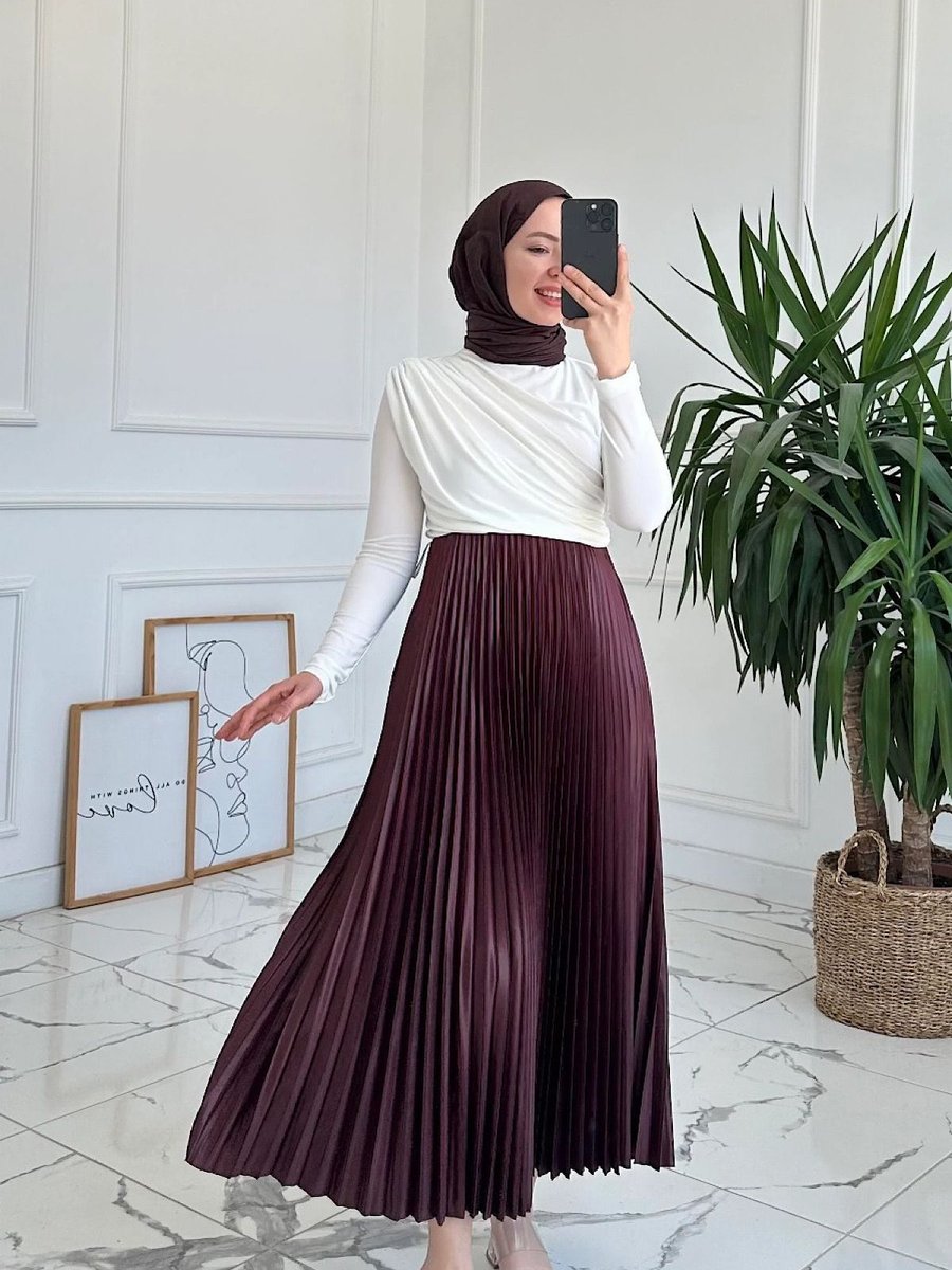 Hifaden Beli Lastikli Pileli Etek, Standart Beden (henza)