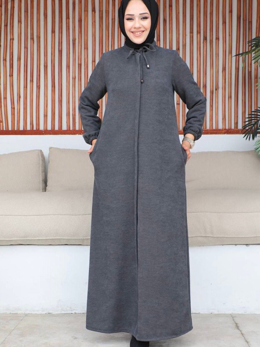 Nevayla Moda Şönil Kumaş Kışlık Comfort Ferace Gri