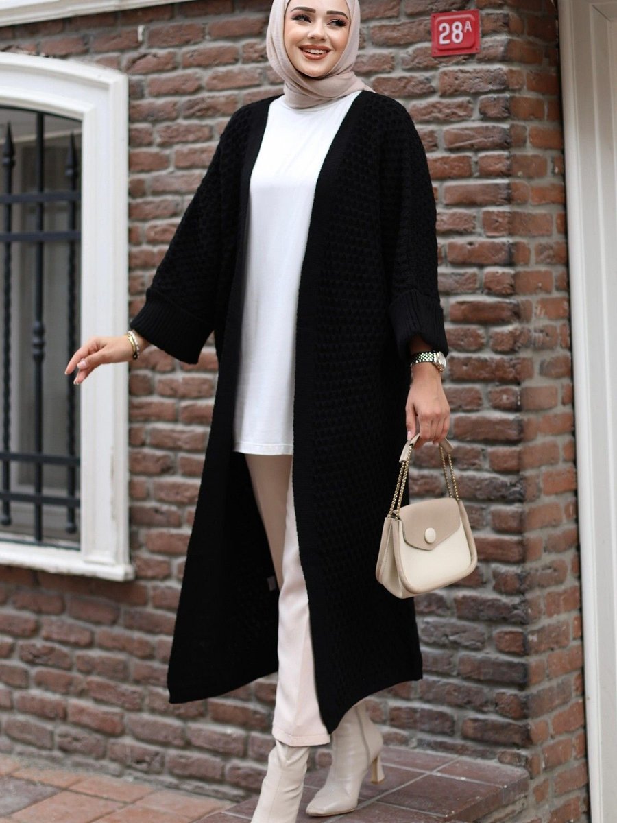 Tesetturcemoda Triko Hırka Siyah Cm
