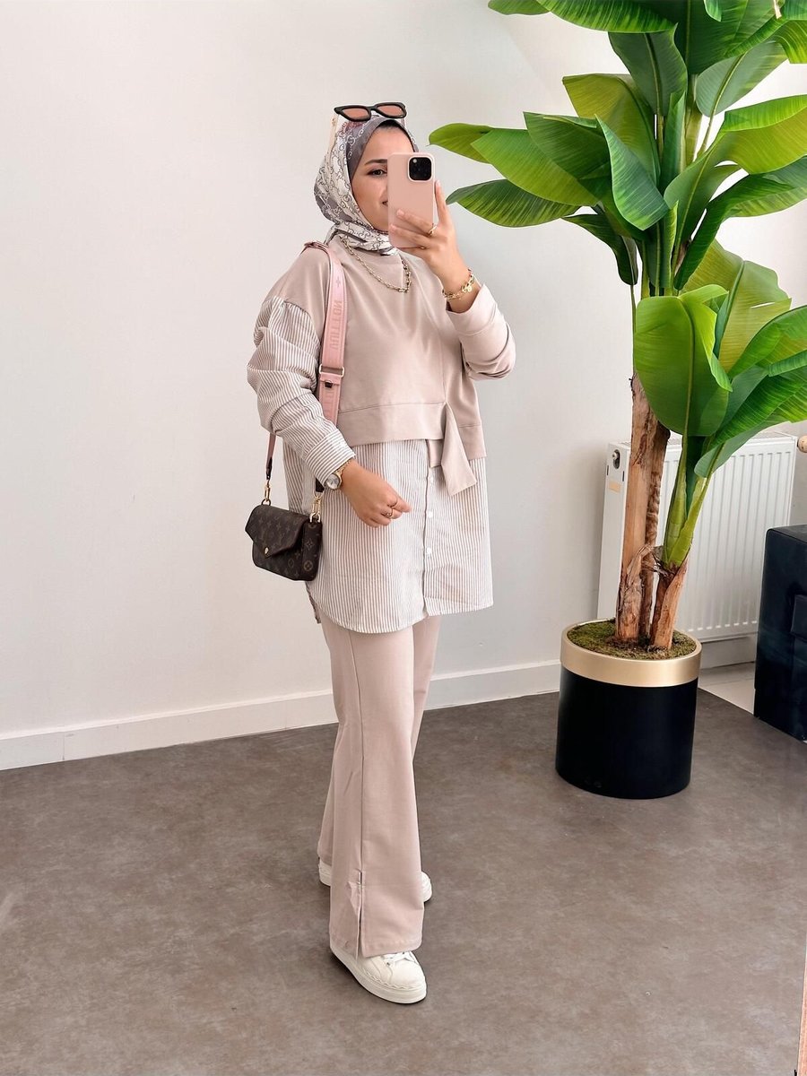 Asel Fashion Loures Gömekli İkili Takım Bej