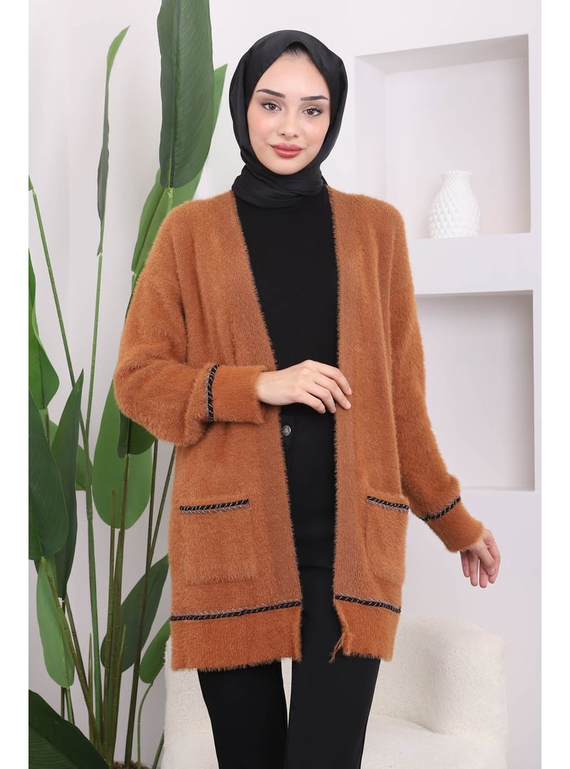 İmaj Butik Camel Gofralı Sim Şeritli Yumoş Triko Hırka