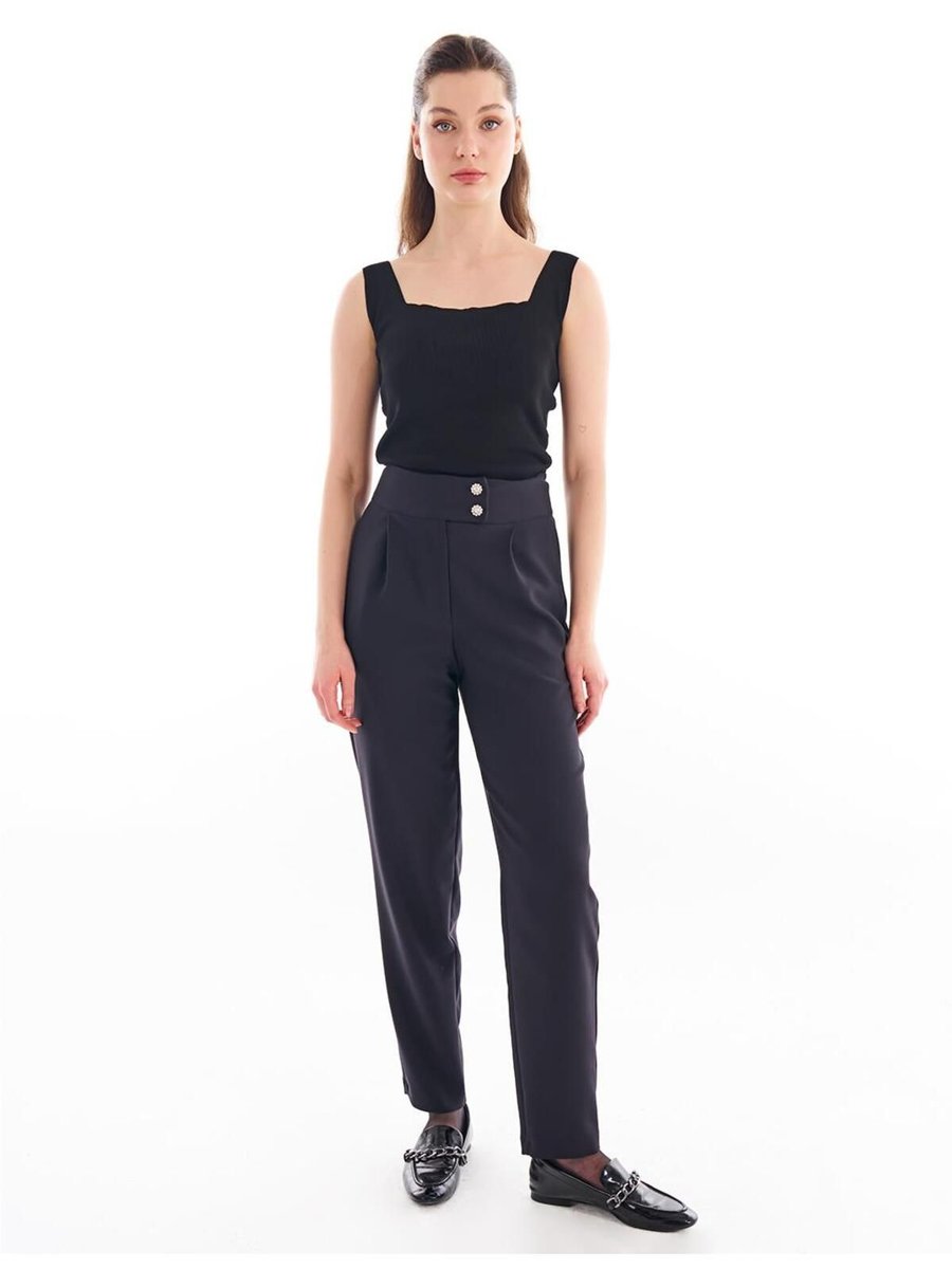 Kayra Çift Düğmeli Havuç Pantolon Siyah