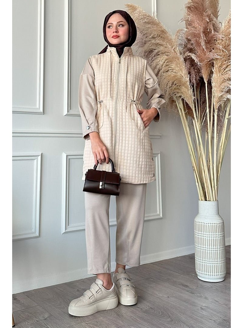 InStyle Kapitone Krem Çıtçıtlı Yelek