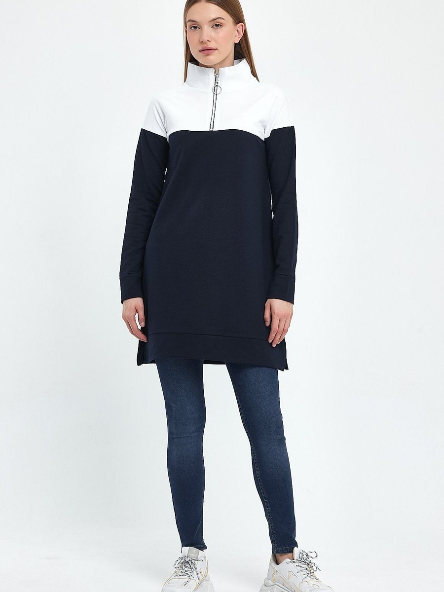 Gippe Collection Siyah Dik Yaka Fermuarlı Basic Sweatshirt