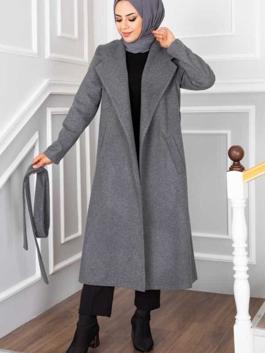 Esre Store Bağlamalı Kaban Gri