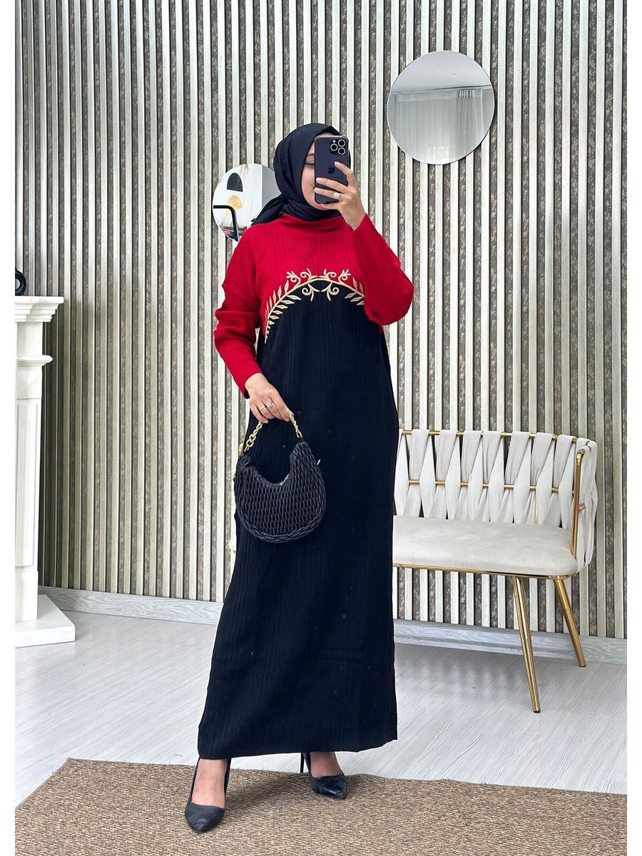 Moda Krash Nakış Detay Triko Elbise