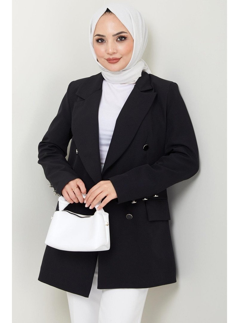Hafsa Mina Siyah Düğmeli Blazer Ceket