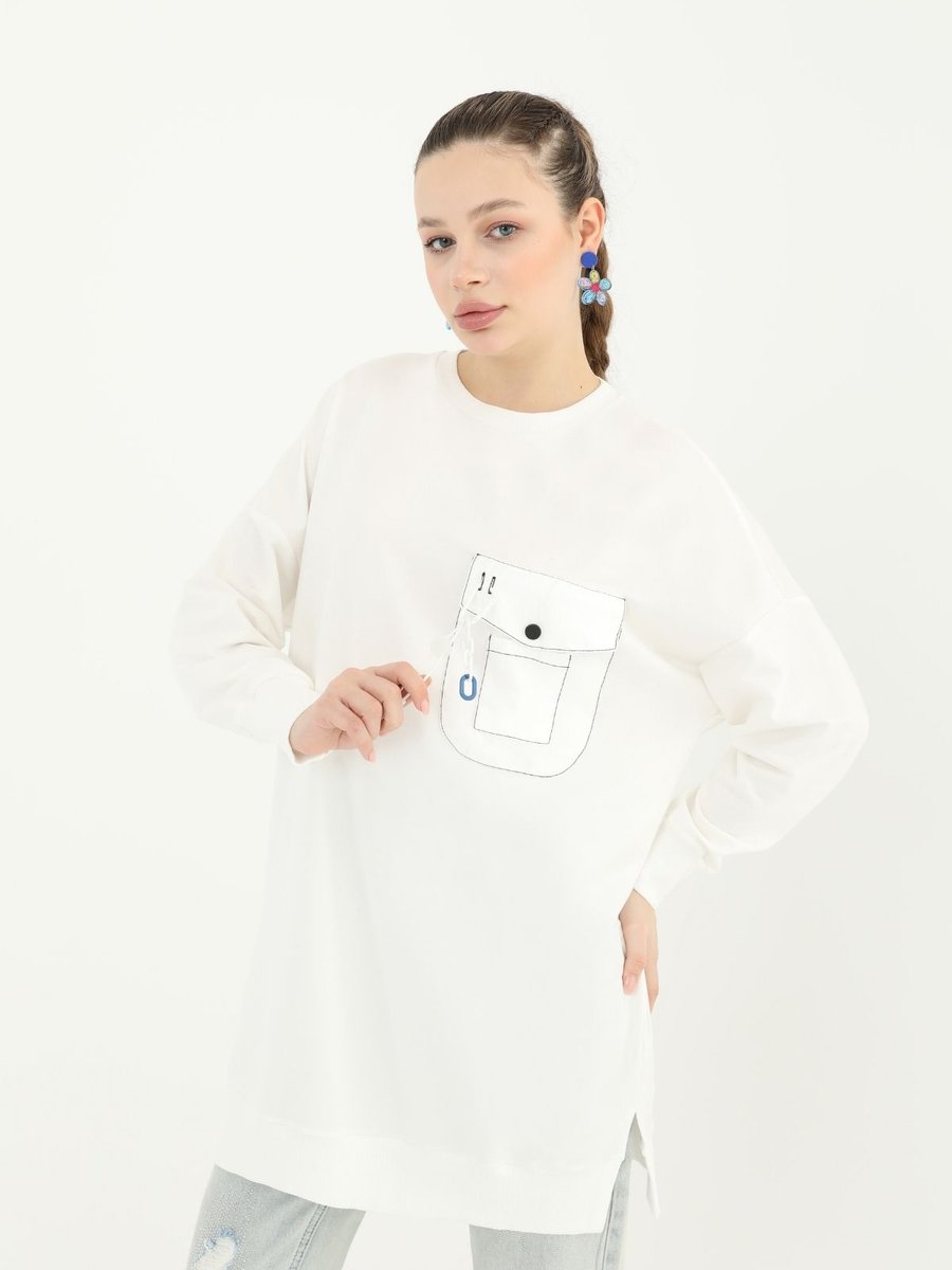 Puane İki İplik Cep Detaylı Sweatshirt