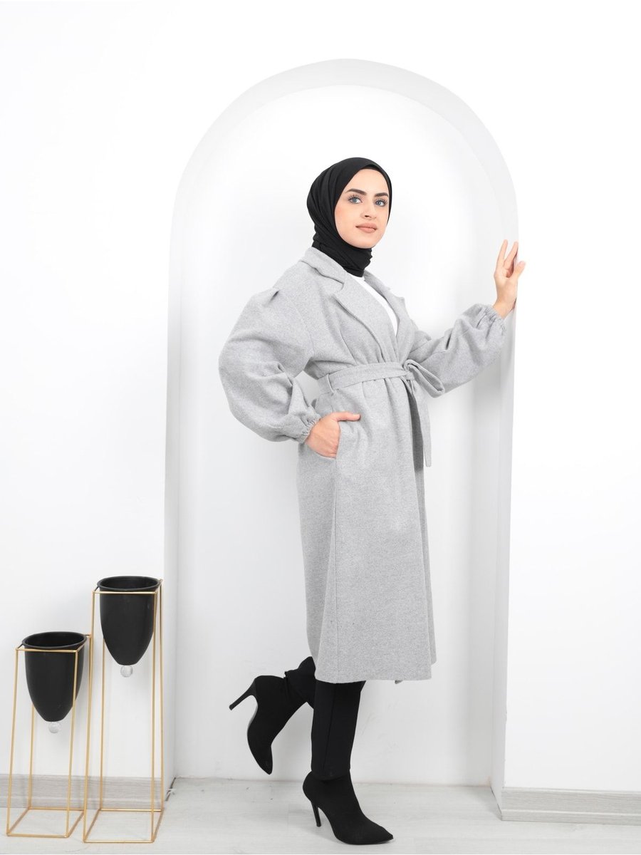 By Hacer Ayaydın Fashion Kolları Büzgülü Kuşaklı Kabankaşe Kaban