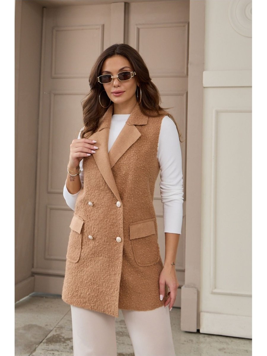 Elif Özbey Butik Taba Buklet Düğme Detaylı Yelek