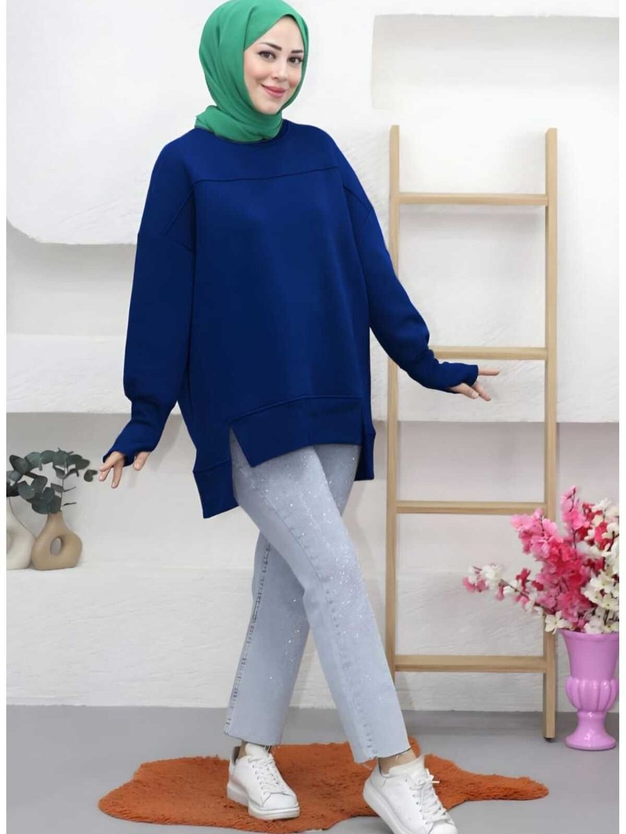 Cng Moda Tesettür Eteği Yırtmaçlı Basic Sweatshirt