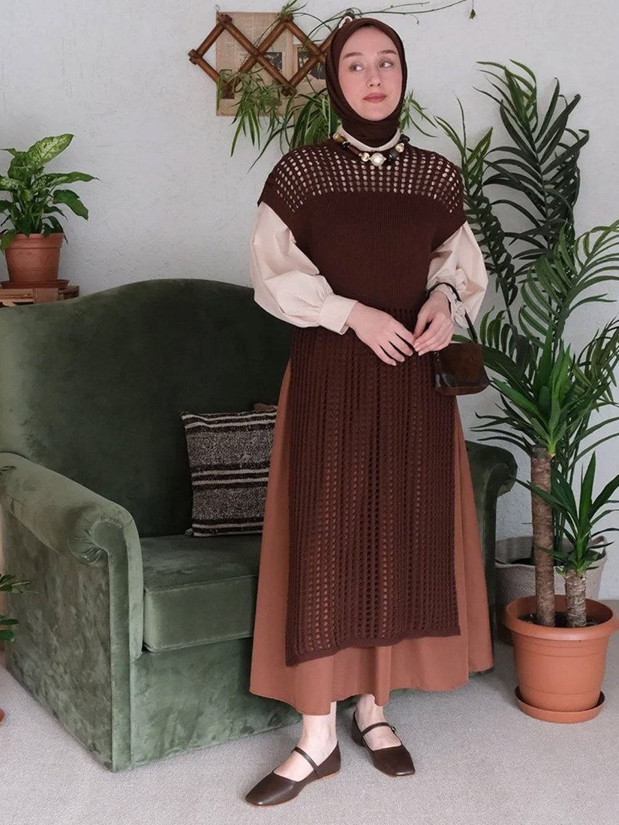 Ceylan Otantik Kahverengi File Triko Tunik