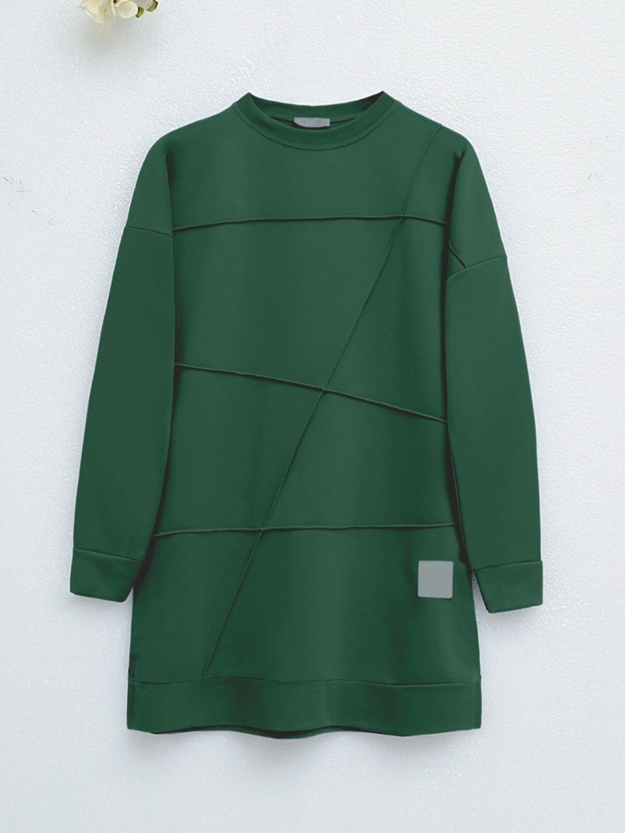 Hijabaya Çima Desenli Bisiklet Yaka Tunik