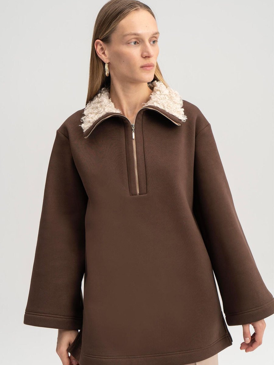 Touche Prive Yakası Kürklü Sweatshırt