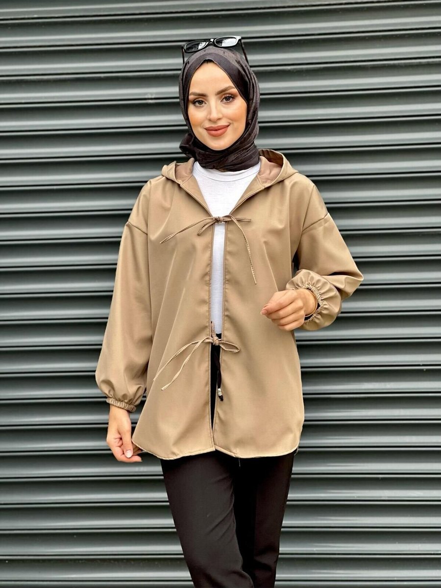 Nergis Neva Butik Vizon Kapüşonlu Önü Baglamalı Kimono