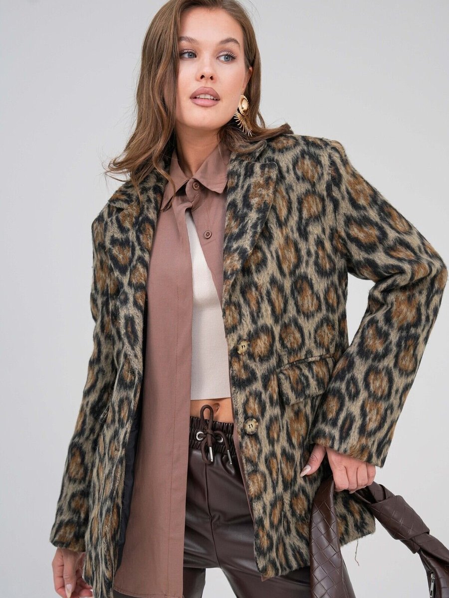 VOLT CLOTHİNG Kahverengi Leopar Desenli Astarlı Ceket
