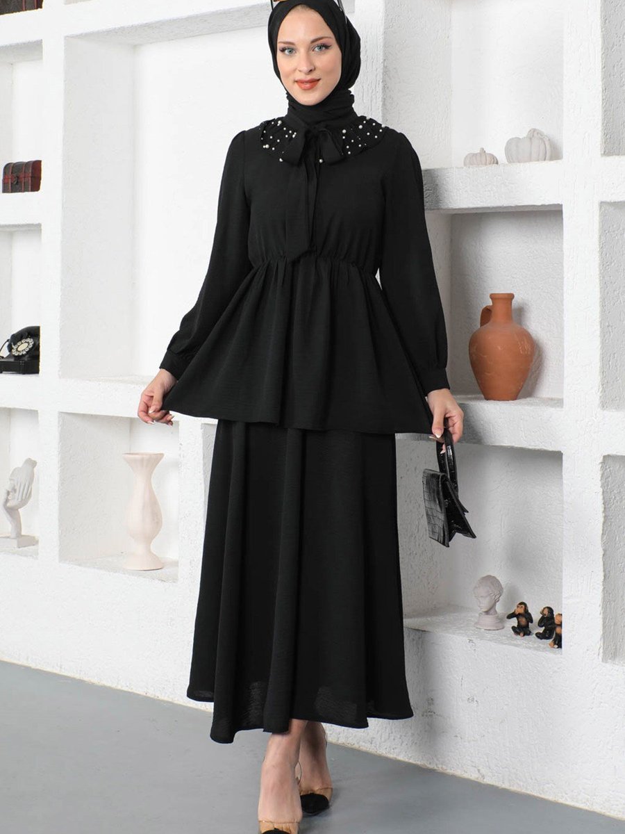 Modamihram Siyah İncili Etekli Takım Modamihram Siyah İncili Etekli Takım