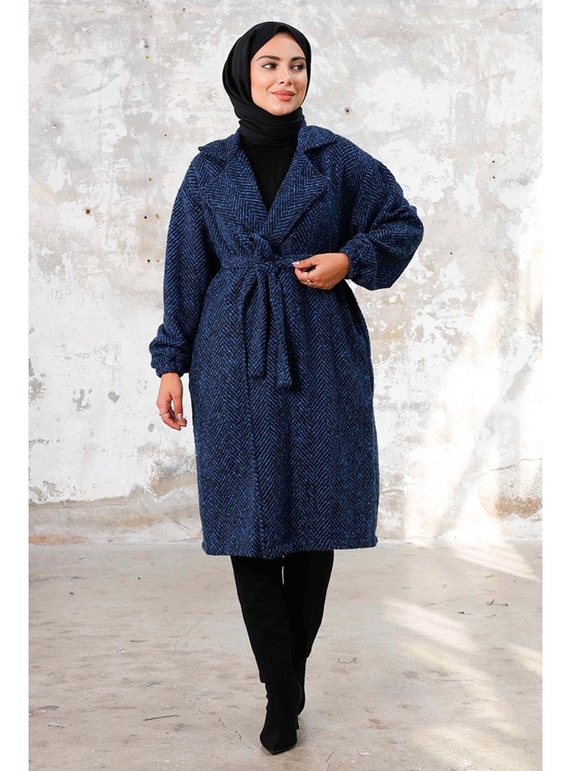 Bestenur Saks Mavisi Esilay Kuşaklı Oversize Kap