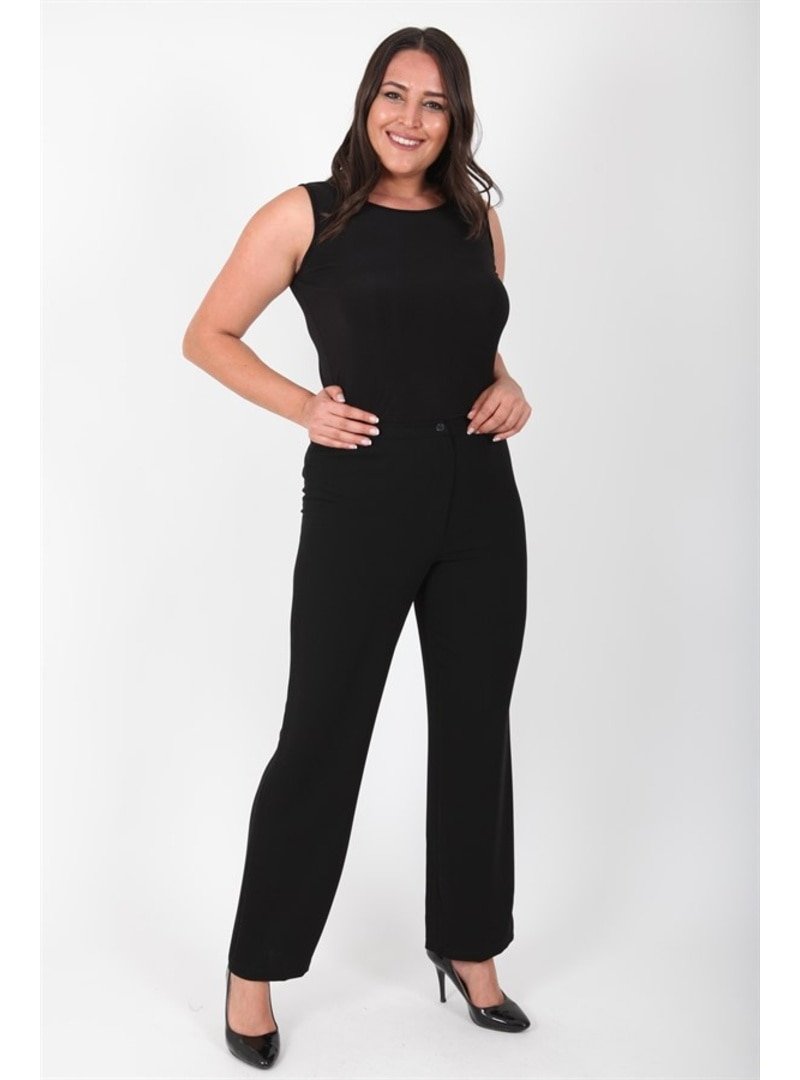 Ladies First Siyah Arıkan Büyük Beden Krep Kumaş Klasik Dar Paça Pantolon