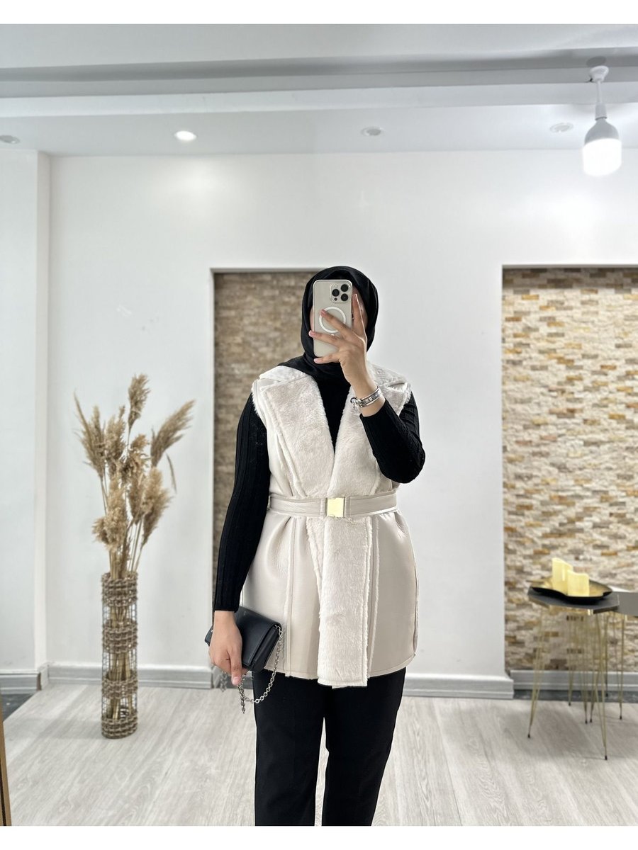 Bmk Boutique Deri Kemerli Yelek