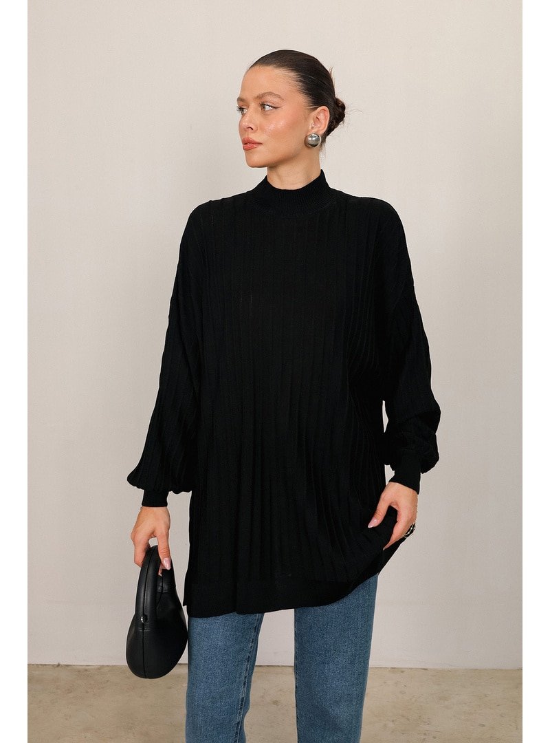 Melike Tatar Siyah Basic Triko Tunik