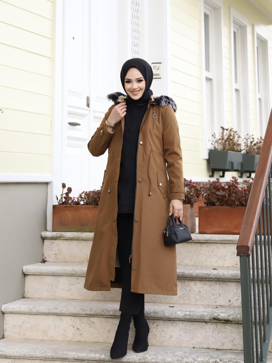 Misskayle Camel Çift Fermuar Detaylı Mont