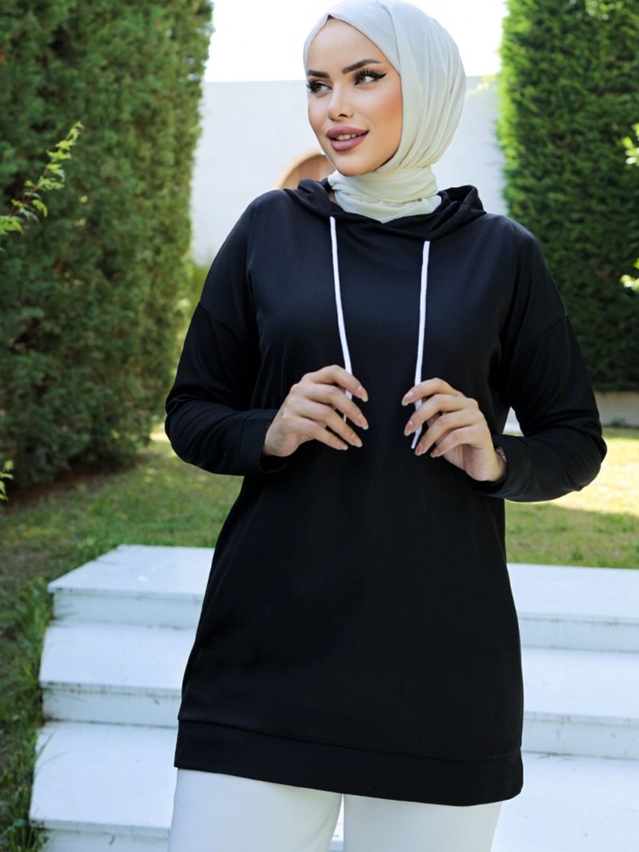 Bestenur Dilba Kapüşonlu Tunik Siyah