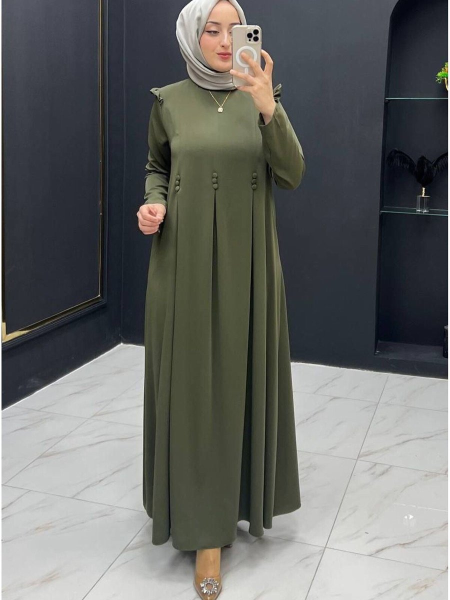 Asyadabutik Omuz Fırfır Detaylı Dökümlü Görünüm Medine İpek Büyük Beden Abiye Abaya