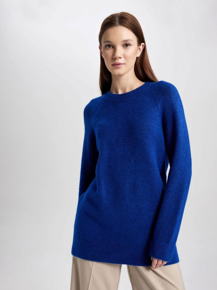 Defacto Regular Fit Bisiklet Yaka Basic Düz Triko Kazak Tunik B2709ax23wn
