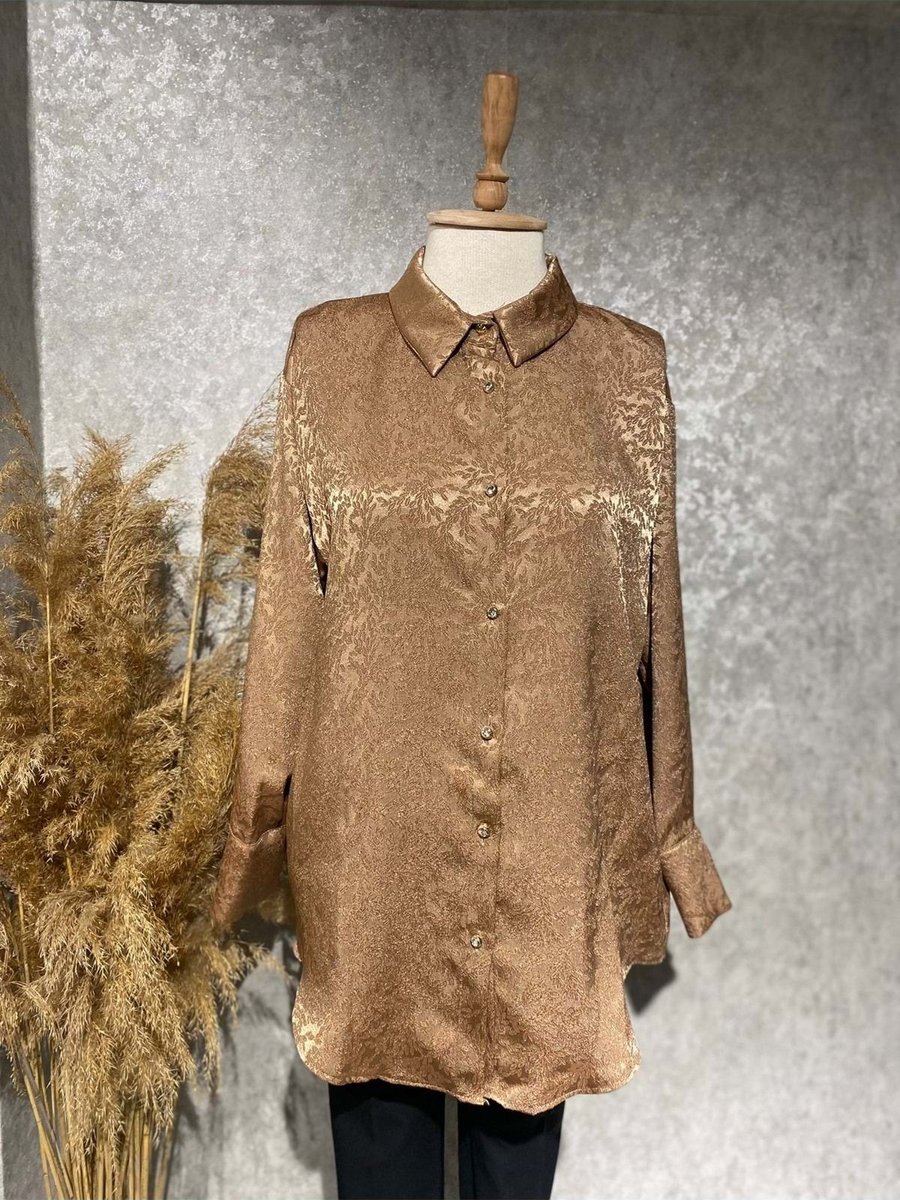 Miss Vishne Tunik Saten Ön Düğmeli Vishne Camel
