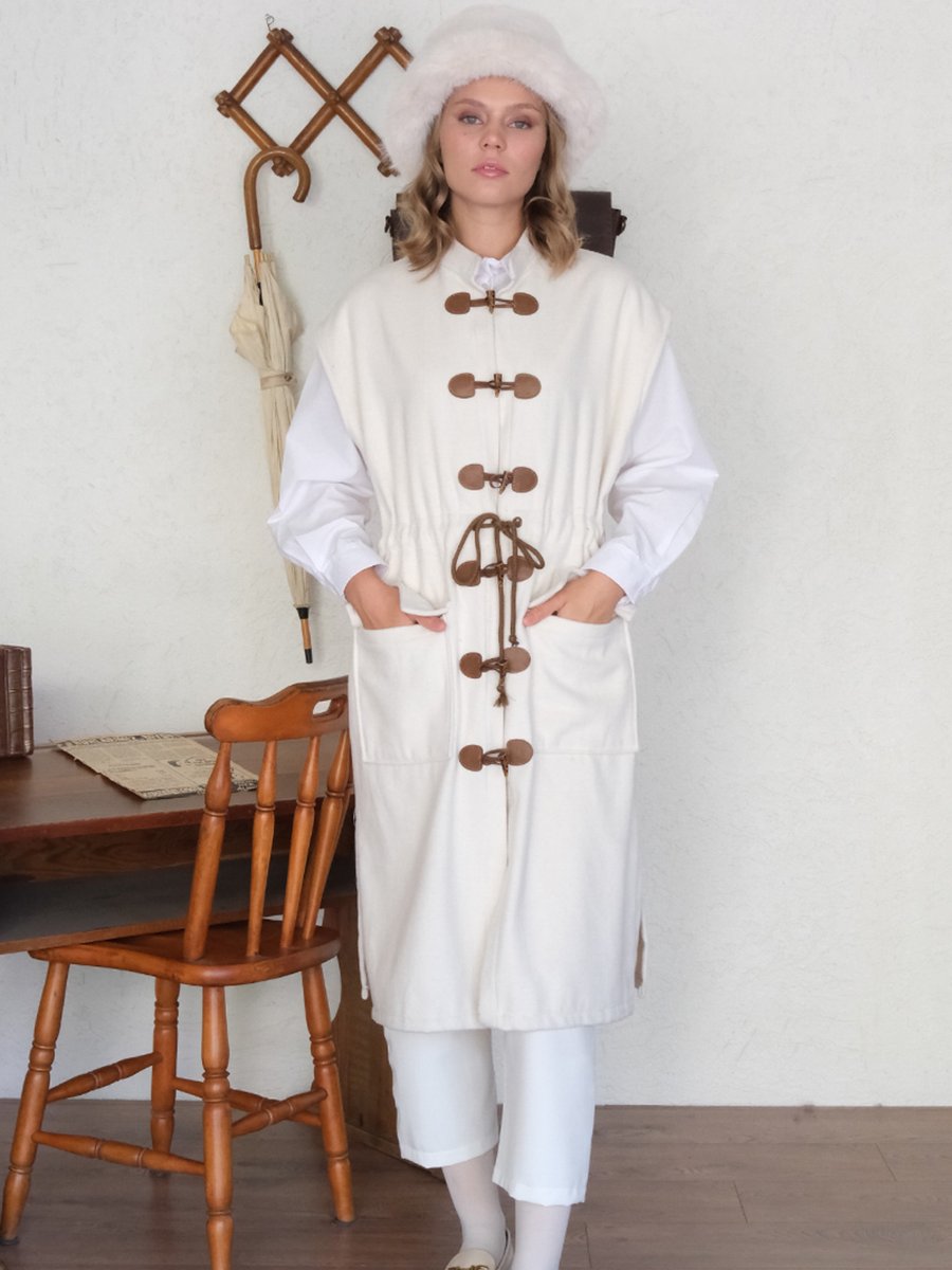 Ceylan Otantik Ekru Uzun Kaşe Vintage Yelek