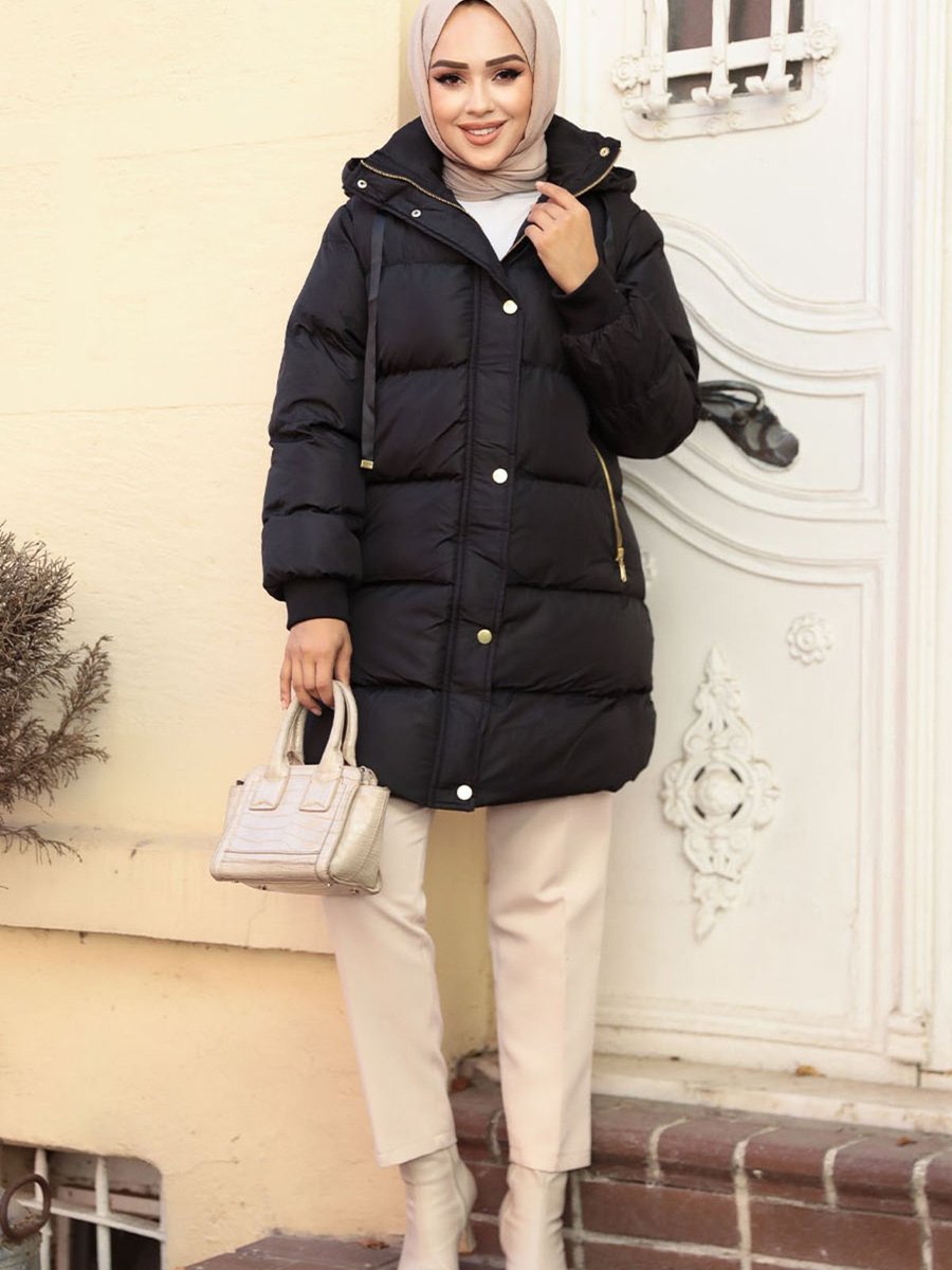 Neva Style Kapüşonlu Siyah Şişme Mont