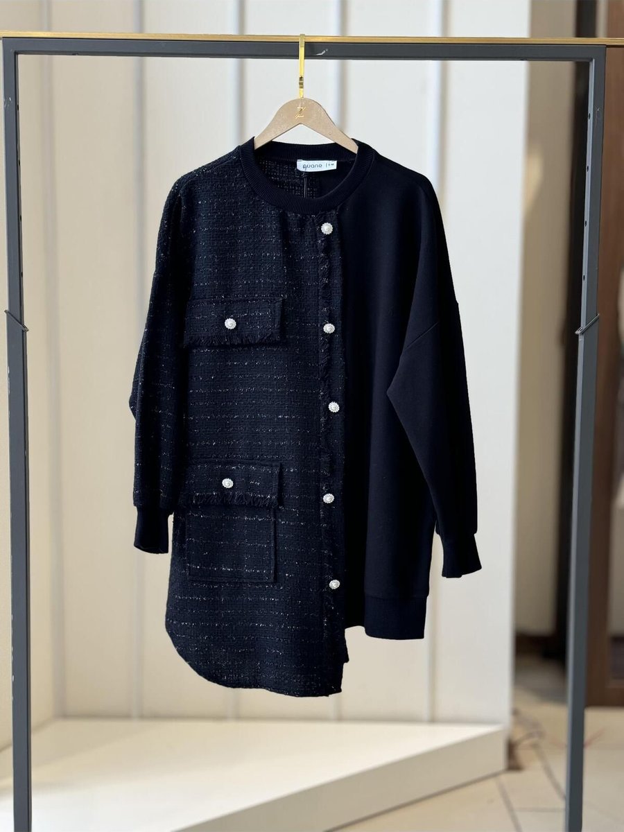 Puane Cep Ve Düğme Detaylı Siyah Sweatshirt