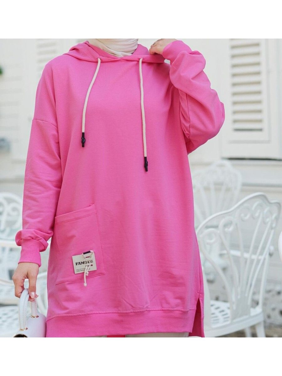 Demybutiqe Kapüşonlu Tunik İki İplik Pembe