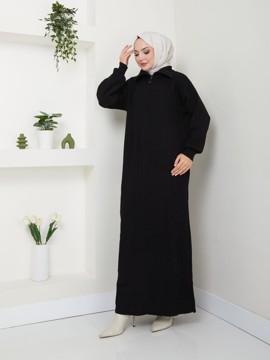 VOLT CLOTHİNG Siyah Fermuarlı Triko Elbise