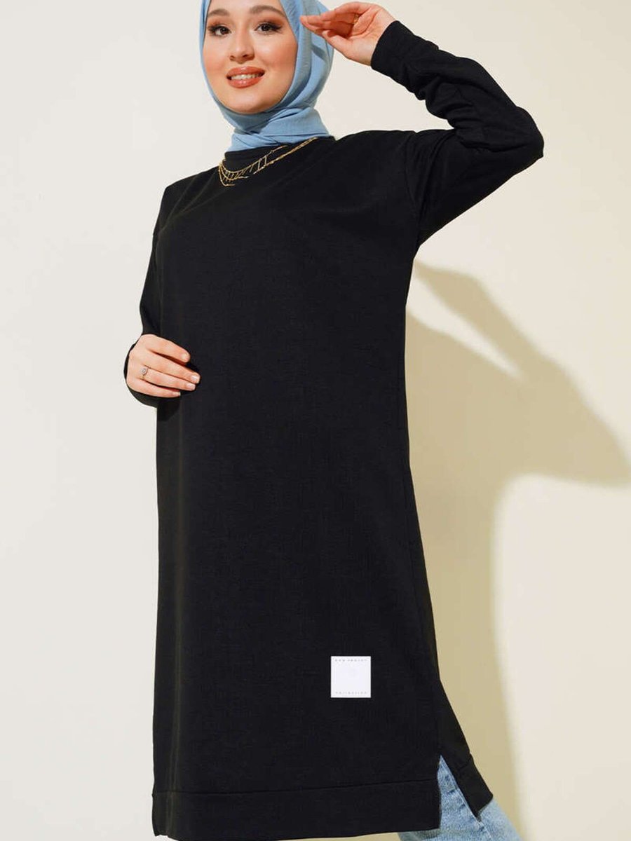 Yazgı Moda Arma Detaylı Uzun Tunik Siyah