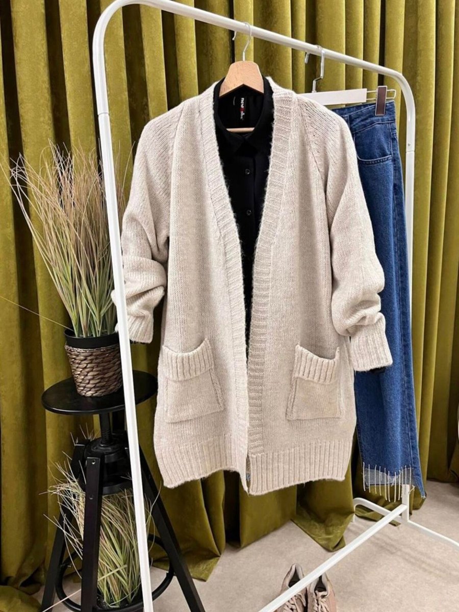 Butik Kol Katmanlı Cepli Salaş Triko Hırka