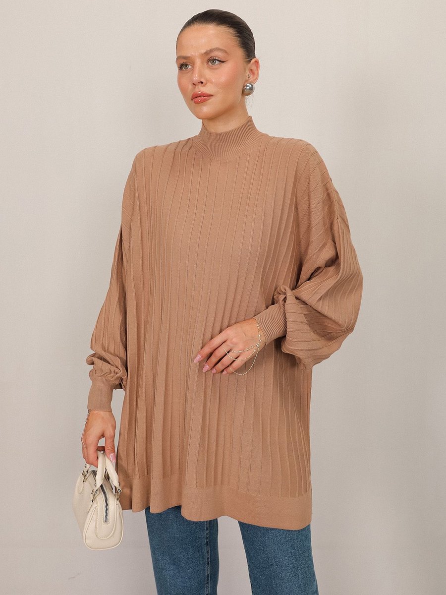 Melike Tatar Bej Basic Triko Tunik