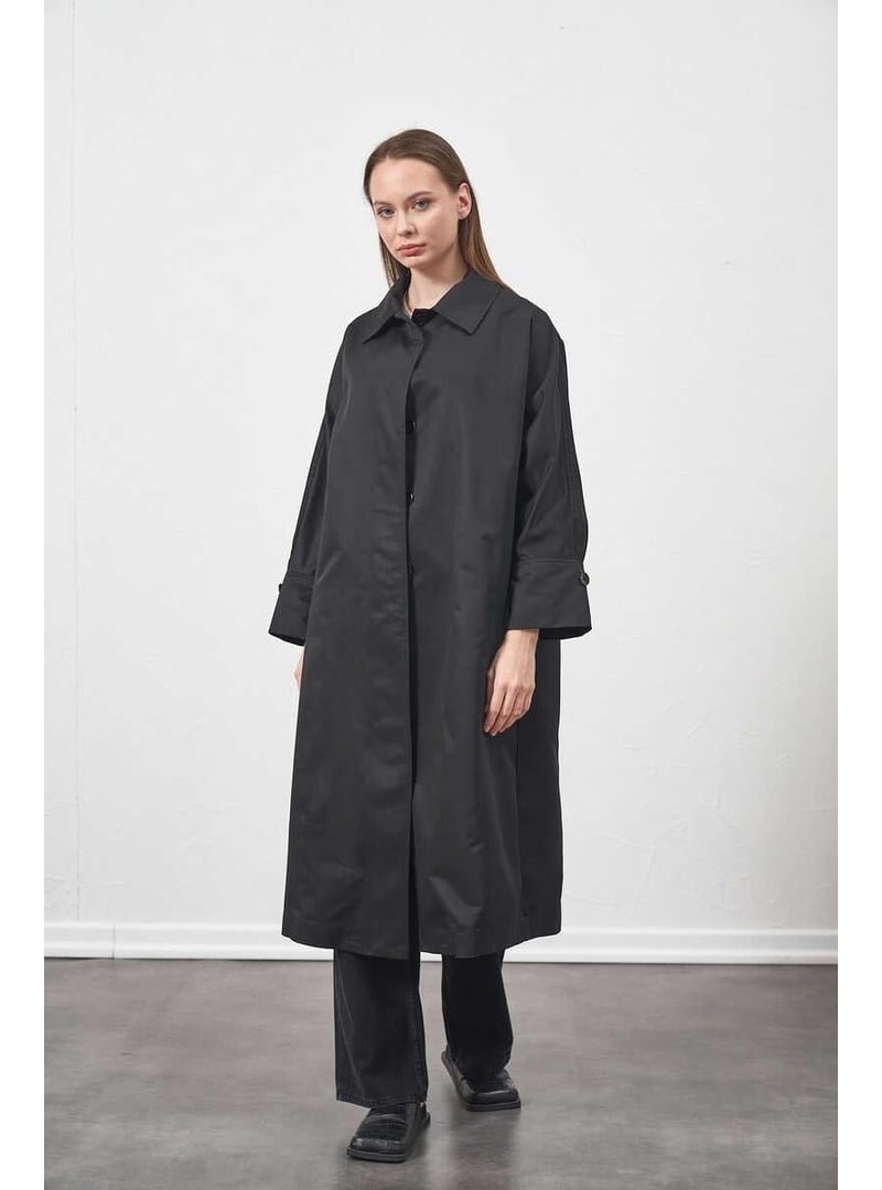 Mevra Siyah Oversize Trençkot Ceket