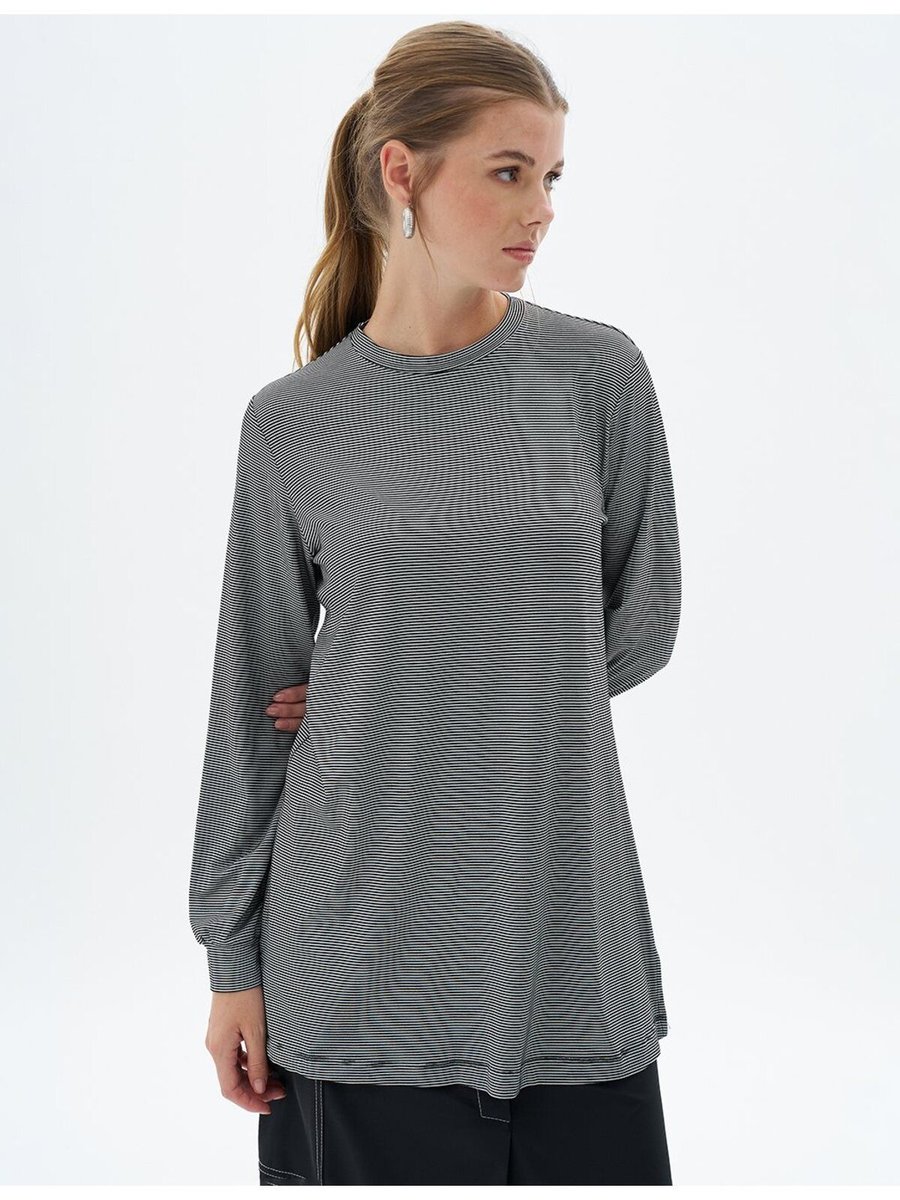 Kayra Çizgili Örme Sweatshirt Siyah