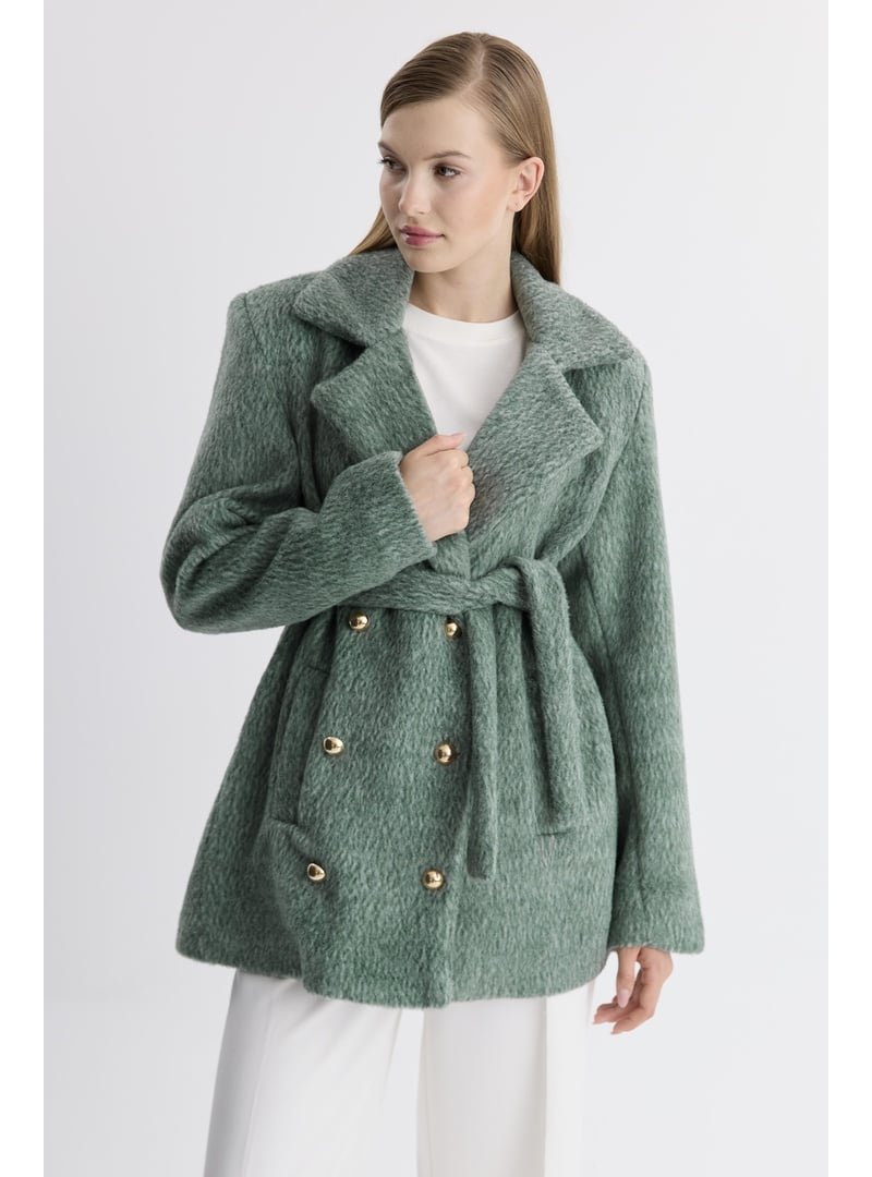 AHEL Zümrüt Blazer Düğmeli Kaşe Ceket