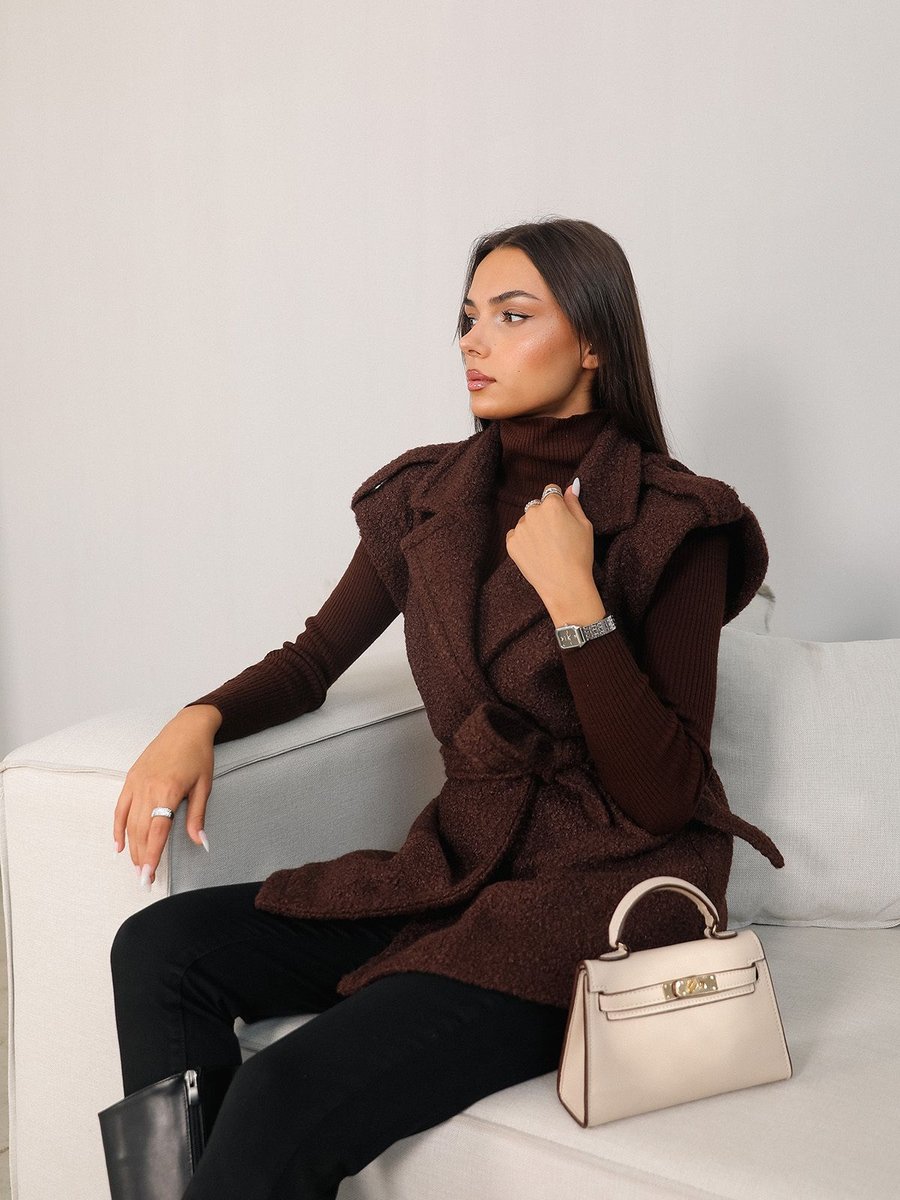Melike Tatar Kahverengi Buklet Yelek