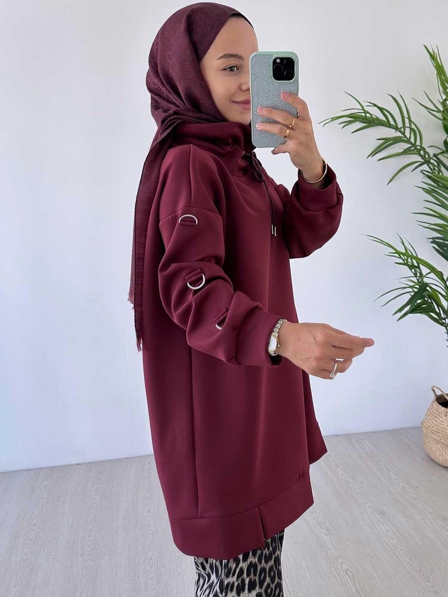 Ka Hijab Halka Detaylı Oversize Scuba Sweatshirt Bordo