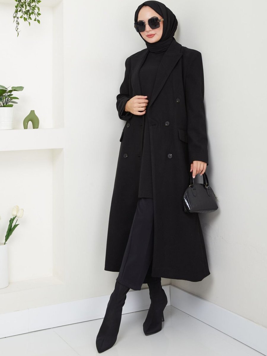 VOLT CLOTHİNG Siyah Astarlı Kaşe Kaban