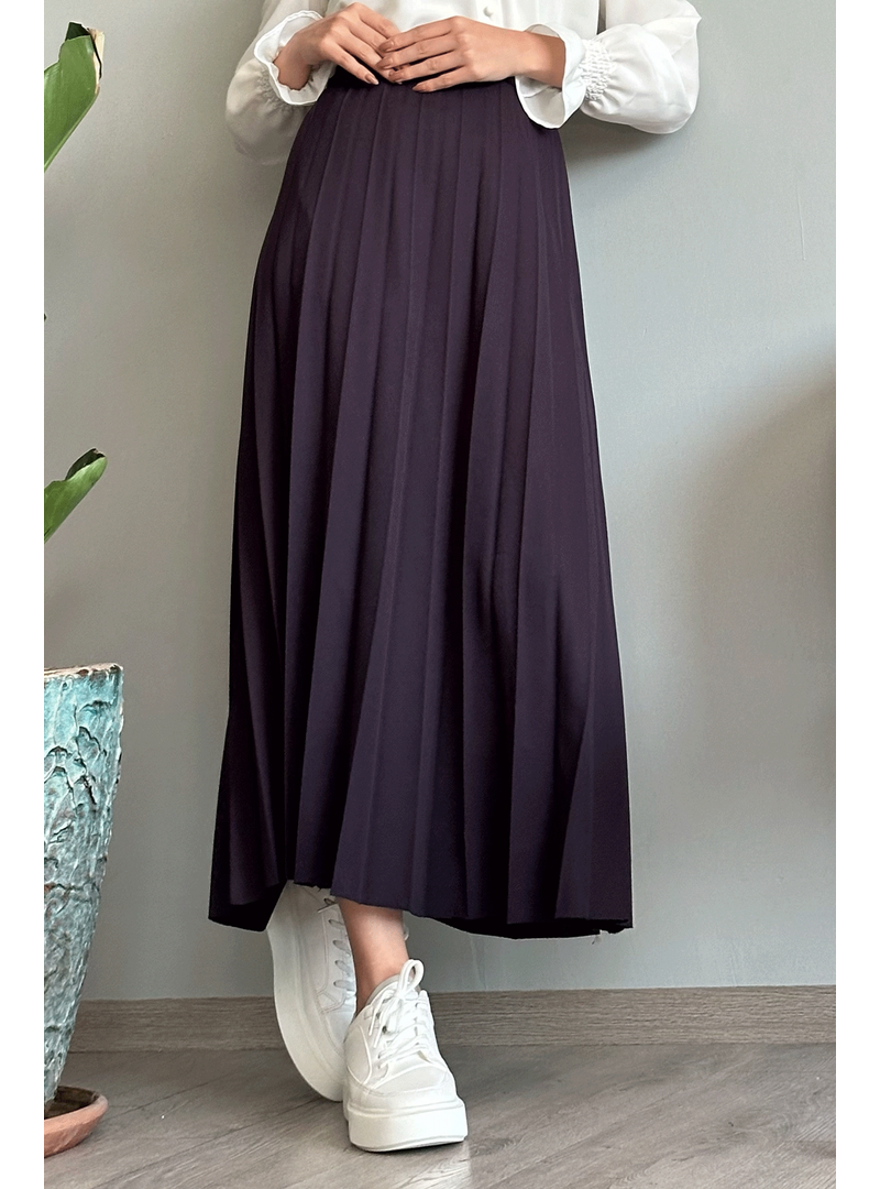 InStyle Koyu Mor Luisa Beli Lastik Piliseli Etek