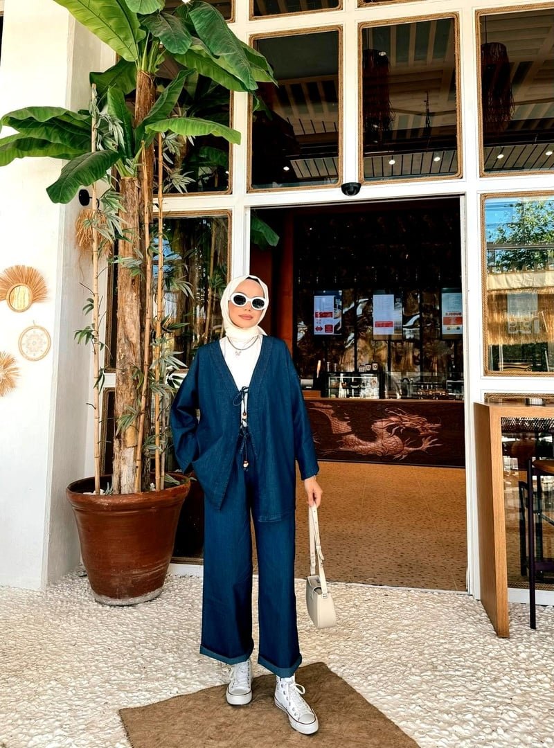 Nisanca Tensel Kot Kumaş Koyu Lacivert Kimono Takım
